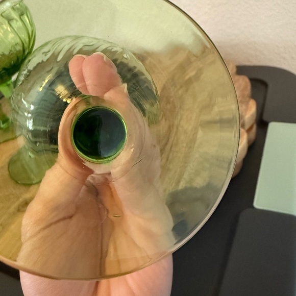 New Vintage Inspired Set of Three Green Glass Goblets - Picture 6 of 8